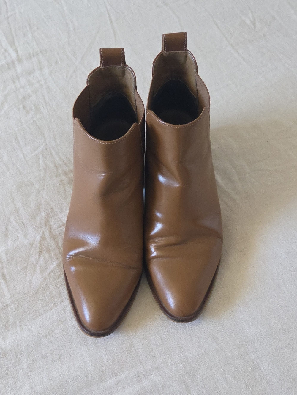 Everlane Tan Leather Pointed Ankle Booties